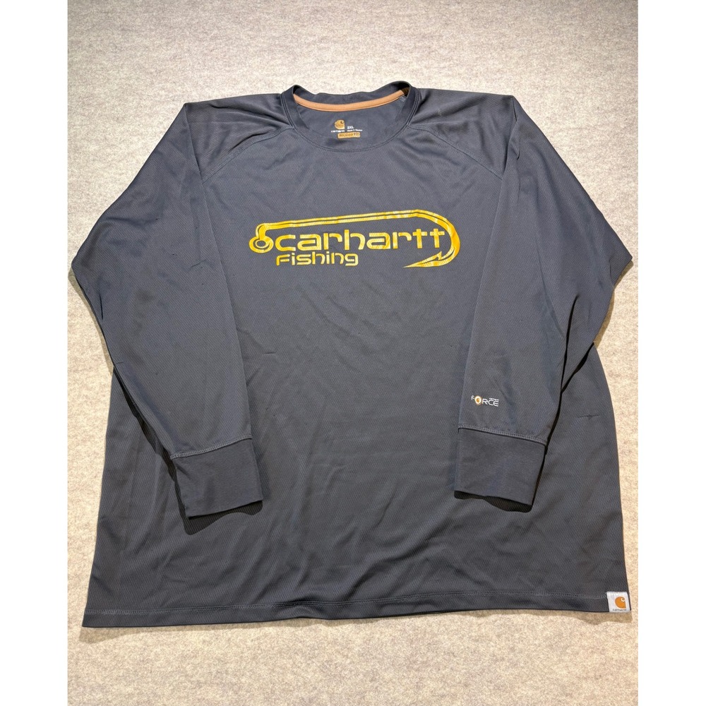 Carhartt Force Fishing Shirt Mens 2XL Gray Long Sleeve Waffle Knit Relaxed Fit